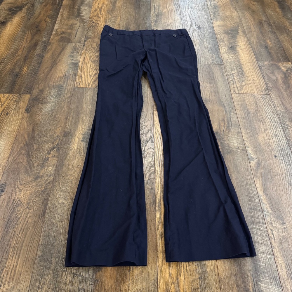 Banana Republic Navy Blue Flare Leg Trousers Cotton Blend Pant 10L Long Stretch